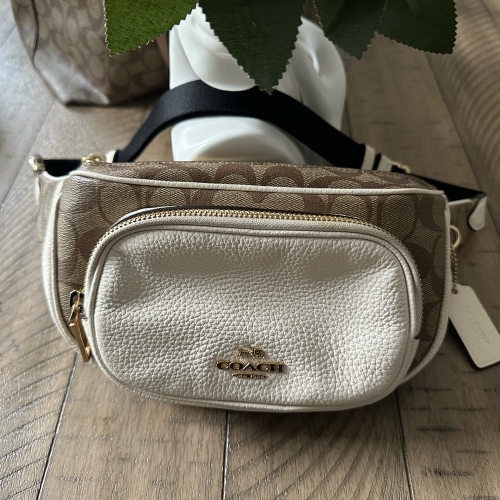 Coach Cream and Tan COURT BELT BAG IN SIGNATURE CANVAS